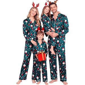 image:imageSWOMOG Matching Family Christmas Pajamas Set Silk Satin Button Down Sleepwear Festival Party Pj SetChristmas Cute Prints