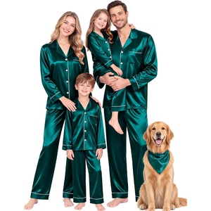 image:imageSWOMOG Matching Family Christmas Pajamas Set Silk Satin Button Down Sleepwear Festival Party Pj SetDark Green