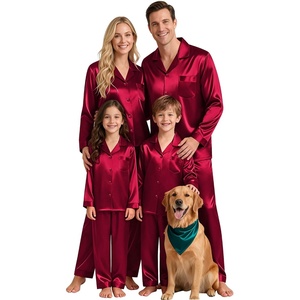 image:imageSWOMOG Matching Family Pajamas Set Silky Satin Christmas Pj Set Long Sleeve Button Down Sleepwear 2 Pcs Couple Matching SetBurgundy