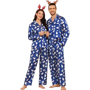 image:imageSWOMOG Matching Family Pajamas Set Silky Satin Christmas Pj Set Long Sleeve Button Down Sleepwear 2 Pcs Couple Matching SetChristmas Polar Bear