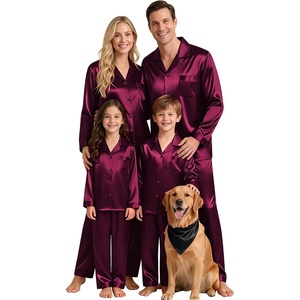 image:imageSWOMOG Matching Family Pajamas Set Silky Satin Christmas Pj Set Long Sleeve Button Down Sleepwear 2 Pcs Couple Matching SetDeep Wine Red