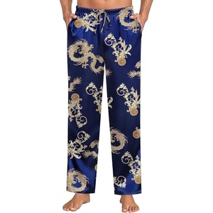 image:imageSWOMOG Mens Satin Silky Pajama Pants Soft Silk Long Pajama Bottoms with Drawstring amp Button Fly amp PocketsBlue Dragon