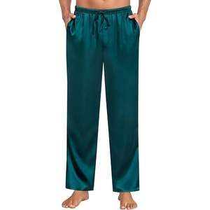 image:imageSWOMOG Mens Satin Silky Pajama Pants Soft Silk Long Pajama Bottoms with Drawstring amp Button Fly amp PocketsDeep Green