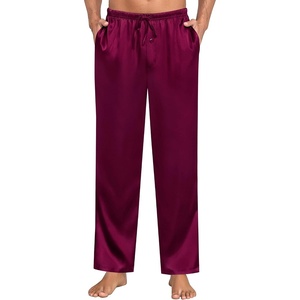 image:imageSWOMOG Mens Satin Silky Pajama Pants Soft Silk Long Pajama Bottoms with Drawstring amp Button Fly amp PocketsDeep Wine Red