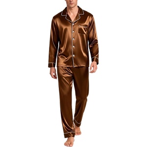 image:imageSWOMOG Mens Silk Satin Pajamas Set Long Sleeve Sleepwear ButtonDown Pj Twopiece Loungewear with Long Pants SXXLDark Brown