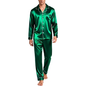 image:imageSWOMOG Mens Silk Satin Pajamas Set Long Sleeve Sleepwear ButtonDown Pj Twopiece Loungewear with Long Pants SXXLEmerald Green
