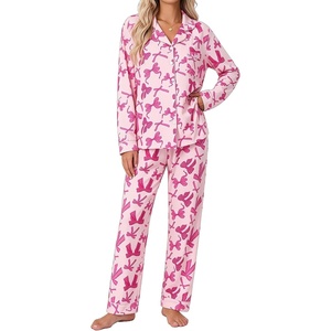 image:imageSWOMOG Pajamas for Women Sets 2 Piece Button Down Printed Pjs Long Sleeve Tops and Pants Sleepwear Cute LoungewearHot Pink Bow