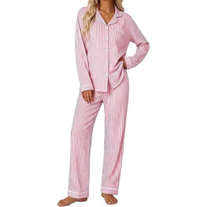image:imageSWOMOG Pajamas for Women Sets 2 Piece Button Down Printed Pjs Long Sleeve Tops and Pants Sleepwear Cute LoungewearPink Striped