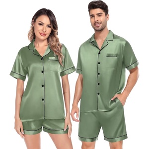 image:imageSWOMOG Satin Matching Pajamas Sets Couple Silk Button Down Nightwear Women amp Men Short Sleeve Sleepwear 2 Pieces Loungewear