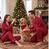 image:imageSWOMOG 100 Cotton Matching Christmas Couple Pajamas Set amp Dog BandanaRed Striped