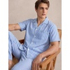 image:imageSWOMOG 100 Cotton Pajama Set For Men 2Pcs Button Down Pjs Set Short Sleeve Sleepwear with Long Pants Soft Stripe Nightwear Blue
