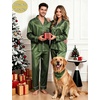 image:imageSWOMOG Family Matching Pajama Set Silk Satin Button Down Sleepwear WomenMenKids Long Sleeve 2 Pcs Pj SetOlive Green