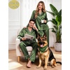 image:imageSWOMOG Family Matching Pajama Set Silk Satin Button Down Sleepwear WomenMenKids Long Sleeve 2 Pcs Pj SetOlive Green