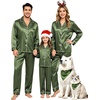 image:imageSWOMOG Family Matching Pajama Set Silk Satin Button Down Sleepwear WomenMenKids Long Sleeve 2 Pcs Pj SetOlive Green