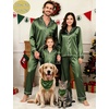 image:imageSWOMOG Family Matching Pajama Set Silk Satin Button Down Sleepwear WomenMenKids Long Sleeve 2 Pcs Pj SetOlive Green
