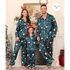 image:imageSWOMOG Family Matching Pajama Set Silky Satin Pajamas Long Sleeve Sleepwear Button Down Loungewear 2 Pcs Pj SetChristmas Cute Print 150Age for 1213Y