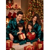 image:imageSWOMOG Family Satin Pajama Set Long Sleeve Sleepwear Button Down Loungewear Silky Pj Set with Long PantsPure Deep Green