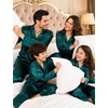 image:imageSWOMOG Family Satin Pajama Set Long Sleeve Sleepwear Button Down Loungewear Silky Pj Set with Long PantsPure Deep Green