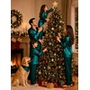 image:imageSWOMOG Family Satin Pajama Set Long Sleeve Sleepwear Button Down Loungewear Silky Pj Set with Long PantsPure Deep Green