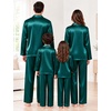 image:imageSWOMOG Family Satin Pajama Set Long Sleeve Sleepwear Button Down Loungewear Silky Pj Set with Long PantsPure Deep Green