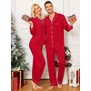 image:imageSWOMOG Matching Couple Christmas Pajamas Set Modal Long Sleeve ButtonDown Sleepwear Family Festival Party Xmas PJs Sets Men Red  Solid Medium