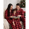 image:imageSWOMOG Matching Family Pajama Set Couple Christmas Printed Sleepwear Xmas Long Sleeve Lounge Set Men amp Women Pjs SetRed Black Plaid  Button