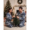 image:imageSWOMOG Matching Family Pajama Set Couple Christmas Printed Sleepwear Xmas Long Sleeve Lounge Set Men amp Women Pjs SetSnow Hat  Button
