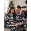 image:imageSWOMOG Matching Family Pajama Set Couple Christmas Printed Sleepwear Xmas Long Sleeve Lounge Set Men amp Women Pjs SetSnow Hat  Button