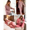 image:imageSWOMOG Womens Pajama Sets Long Sleeve Button Down Sleepwear 2 Piece PJs Soft Lounge Sets with Pockets SXXLLight Red