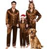 image:imageSWOMOG Family Matching Pajama Set Silk Satin Button Down Sleepwear WomenMenKids Long Sleeve 2 Pcs Pj SetBronze Brown