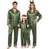 image:imageSWOMOG Family Matching Pajama Set Silk Satin Button Down Sleepwear WomenMenKids Long Sleeve 2 Pcs Pj SetOlive Green