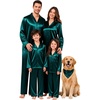 image:imageSWOMOG Family Satin Pajama Set Long Sleeve Sleepwear Button Down Loungewear Silky Pj Set with Long PantsPure Deep Green