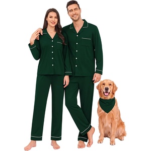 image:imageSWOMOG 100 Cotton Matching Christmas Couple Pajamas Set amp Dog BandanaGreen