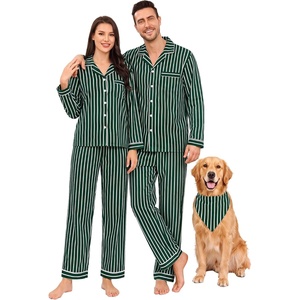 image:imageSWOMOG 100 Cotton Matching Christmas Couple Pajamas Set amp Dog BandanaGreen Striped