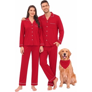 image:imageSWOMOG 100 Cotton Matching Christmas Couple Pajamas Set amp Dog BandanaRed