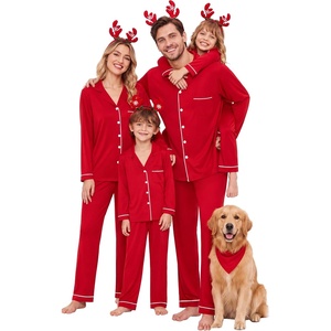 image:imageSWOMOG Christmas Family Matching Pajamas Long Sleeve Button Down Sleepwear Festival Party Holiday Pjs SetsRed