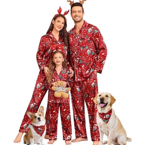 image:imageSWOMOG Family Matching Pajama Set Silky Satin Pajamas Long Sleeve Sleepwear Button Down Loungewear 2 Pcs Pj SetChristmas Pattern Red 150Age for 1213Y