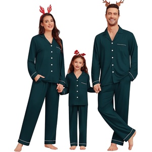 image:imageSWOMOG Matching Family Christmas Pajamas Set Modal Long Sleeve ButtonDown Sleepwear Family Festival Party Xmas PJs SetsDeep Green