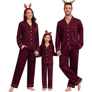 image:imageSWOMOG Matching Family Christmas Pajamas Set Modal Long Sleeve ButtonDown Sleepwear Family Festival Party Xmas PJs SetsDeep Wine Red