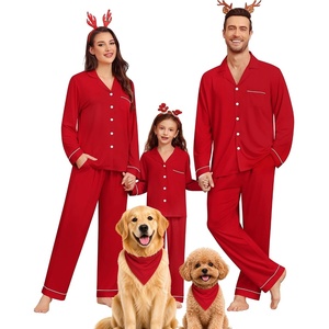 image:imageSWOMOG Matching Family Christmas Pajamas Set Modal Long Sleeve ButtonDown Sleepwear Family Festival Party Xmas PJs SetsRed