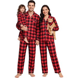 image:imageSWOMOG Matching Family Pajama Set Couple Christmas Printed Sleepwear Xmas Long Sleeve Lounge Set Men amp Women Pjs SetRed Black Plaid  Button
