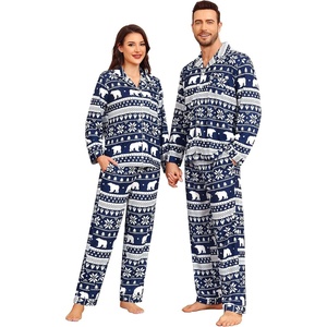image:imageSWOMOG Matching Family Pajama Set Couple Christmas Printed Sleepwear Xmas Long Sleeve Lounge Set Men amp Women Pjs SetSnow Hat  Button