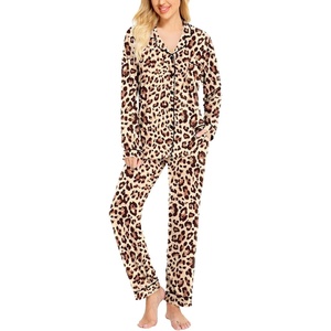 image:imageSWOMOG Womens Pajamas Set Long Sleeve Sleepwear Button Down Nightwear Soft Cotton Pj Lounge SetsLeopard