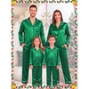 image:imageSWOMOG Family Matching Pajamas Set Silk Satin Long Sleeve Sleepwear Button Down Loungewear 2 Pcs Pj SetEmerald Green