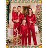image:imageSWOMOG Family Matching Pajamas Set Silk Satin Long Sleeve Sleepwear Button Down Loungewear 2 Pcs Pj SetRed