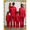 image:imageSWOMOG Family Matching Pajamas Set Silk Satin Long Sleeve Sleepwear Button Down Loungewear 2 Pcs Pj SetRed
