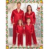 image:imageSWOMOG Family Matching Pajamas Set Silk Satin Long Sleeve Sleepwear Button Down Loungewear 2 Pcs Pj SetRed