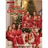image:imageSWOMOG Family Matching Pajamas Set Silk Satin Long Sleeve Sleepwear Button Down Loungewear 2 Pcs Pj SetRed Striped