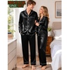 image:imageSWOMOG Matching Satin Pajamas for Couples Long Sleeve Button Down Sleepwear His and Hers Pajamas Sets Christmas LoungewearBlack
