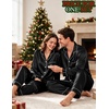 image:imageSWOMOG Matching Satin Pajamas for Couples Long Sleeve Button Down Sleepwear His and Hers Pajamas Sets Christmas LoungewearBlack